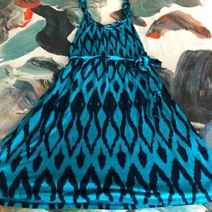 Gap print dress with tie waist and braided scoop neck straps